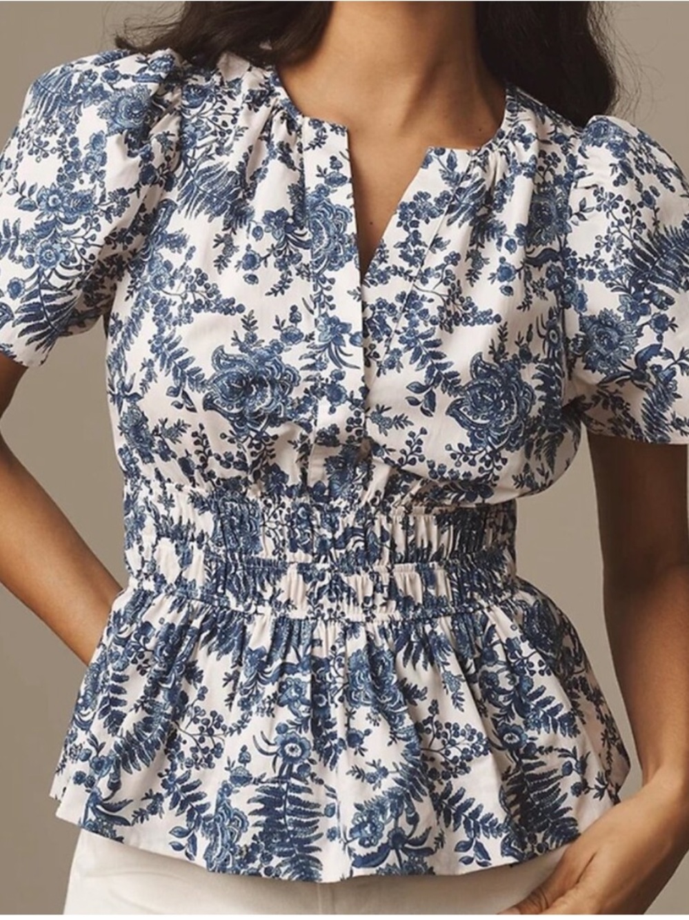 Anthropologie Somerset Top Blue White Floral